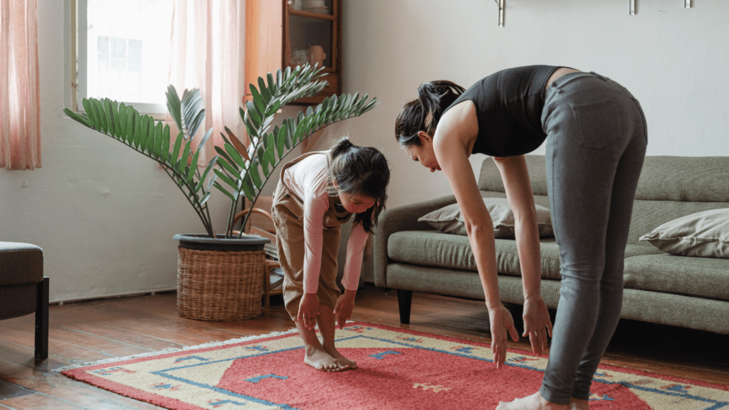 Parents doing workout with Kid