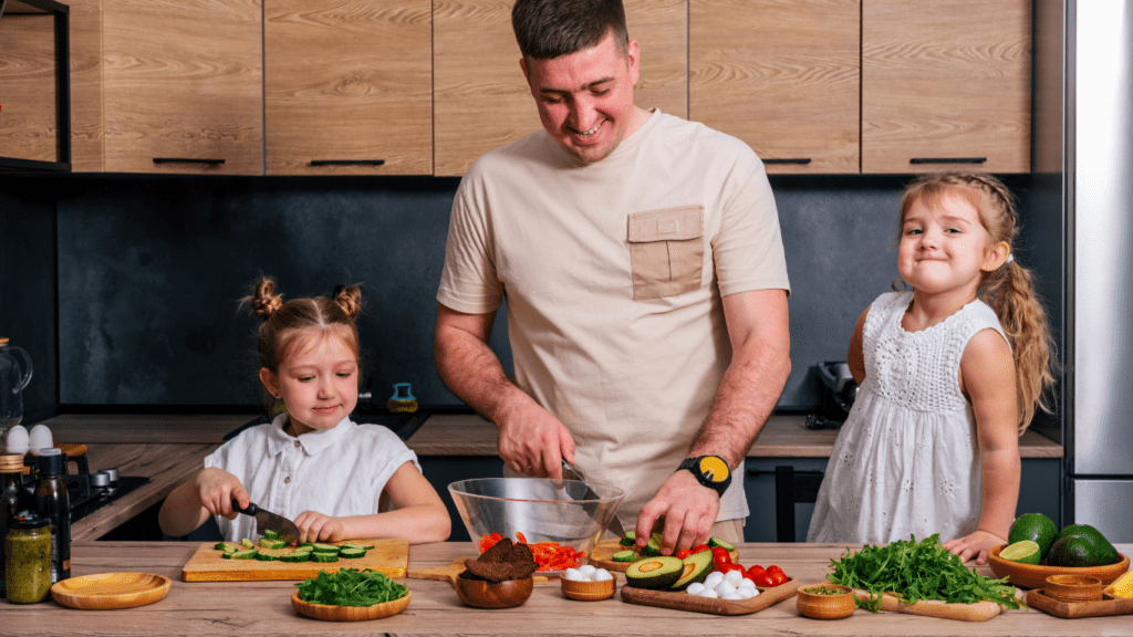 Father preparing food for kids